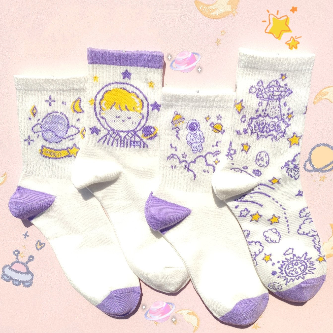 Cute Anime Socks for Women, 4-Pair Set