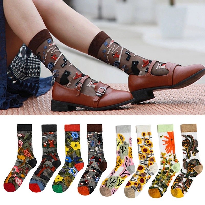 Breathable Sunflower Mesh Gauze Stockings for Women