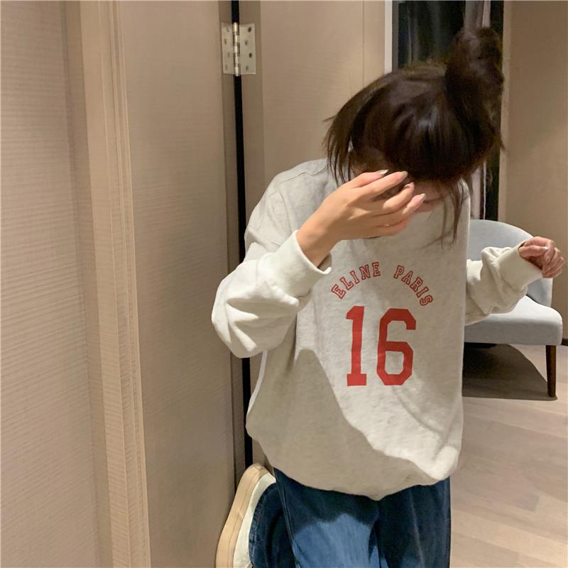 Oversized Letter Print Long Sleeve Women's Pullover Sweater