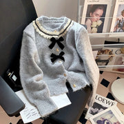 Women's Round Neck Lace Bow Sweater Coat