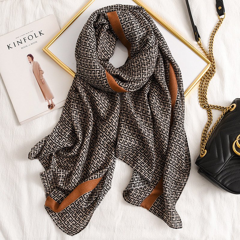 Geometric Pattern Silk Scarf for Women