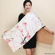 Warm Double-Layer Shawl Wrap with Floral Pattern