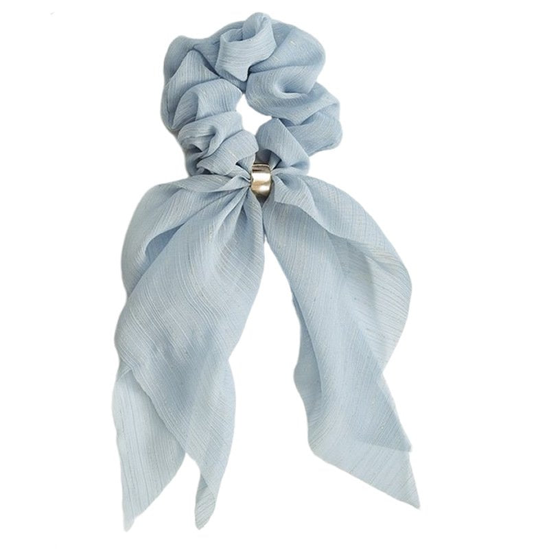 Double Bow Hair Ring in Silver Ribbon