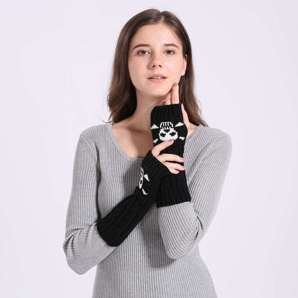 Warm Twisted Skull Knit Gloves for Women