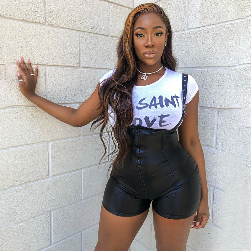 Women's Casual Waist Hip-Lifting PU Leather Overalls