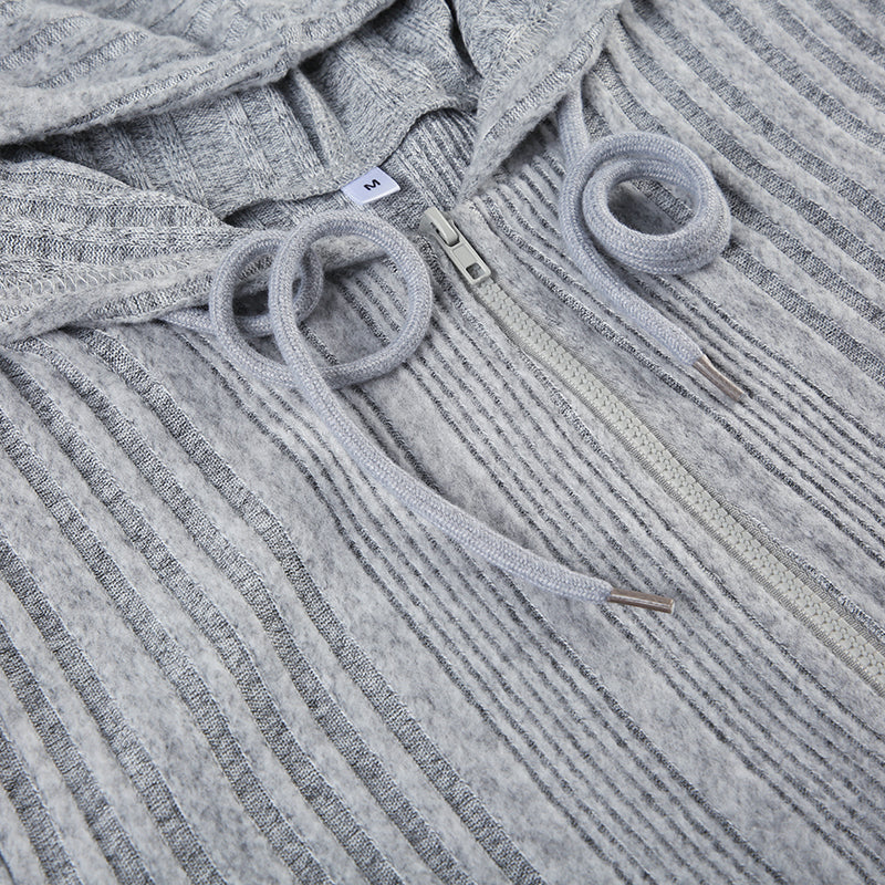 Cozy Grey Hooded Knit Cardigan with Zipper