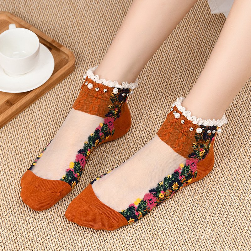 Floral Fishnet Ankle Socks for Women
