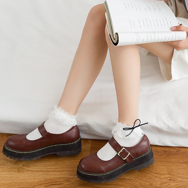 Cotton Bow Lace Socks for Women