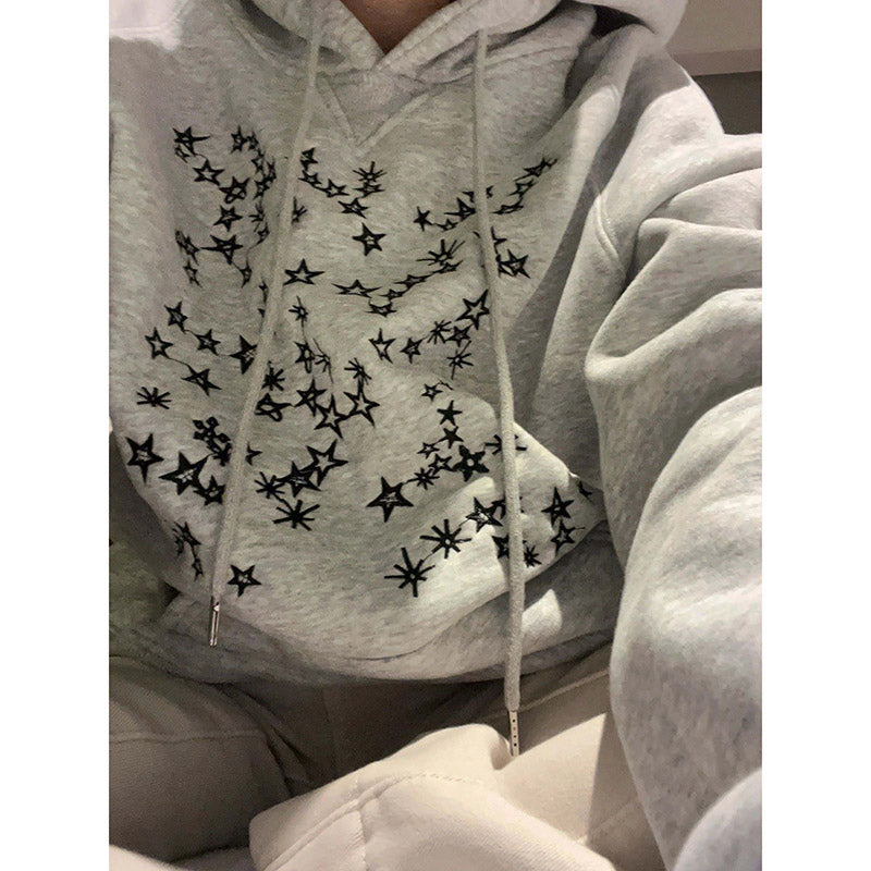 Embroidered Loose Hooded Couple Sweater Coat