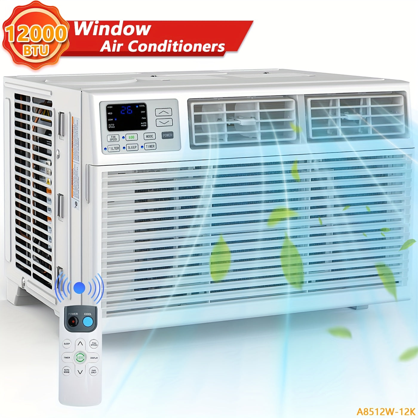 Portable Window Air Conditioner, 5000‑12000 BTU, Cools Up to 550 sq ft, 7 Modes, Remote Control, Quiet Energy‑Saving