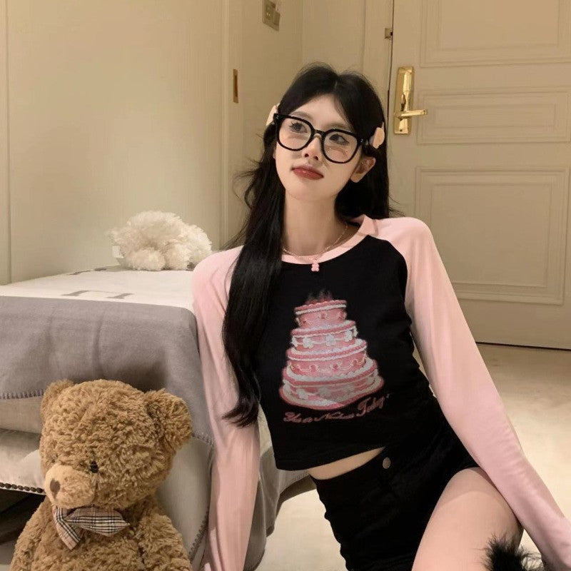 Chic Slim Fit Color Block Long-Sleeve Crop Tee