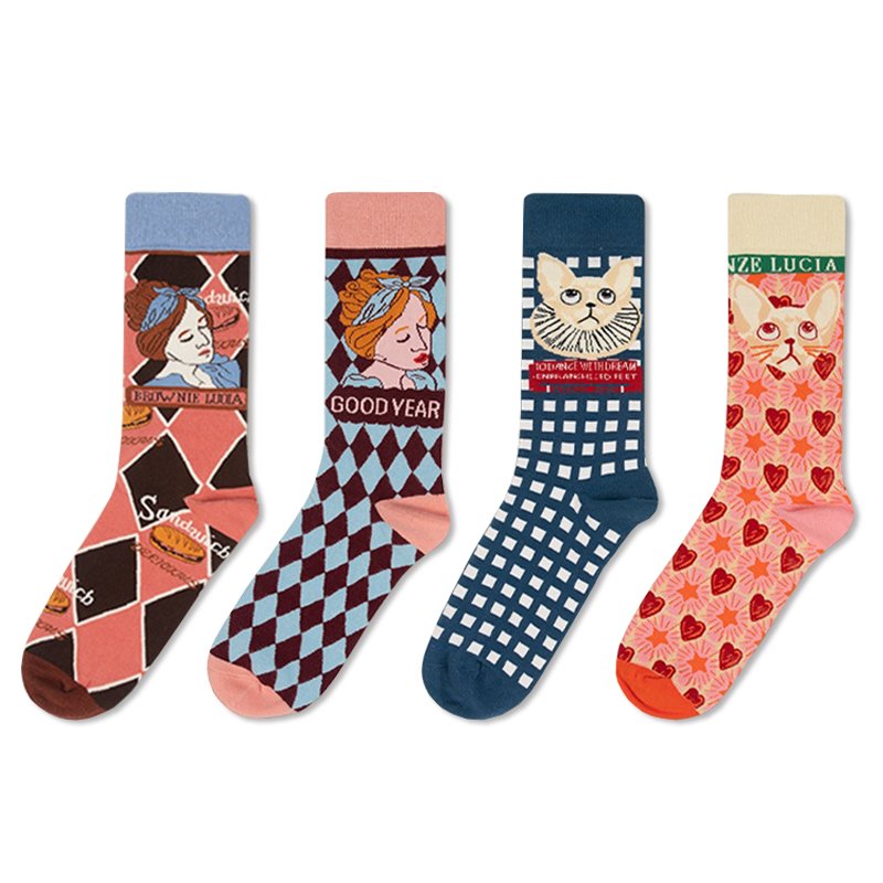 Cozy Cartoon Plaid Socks for Women