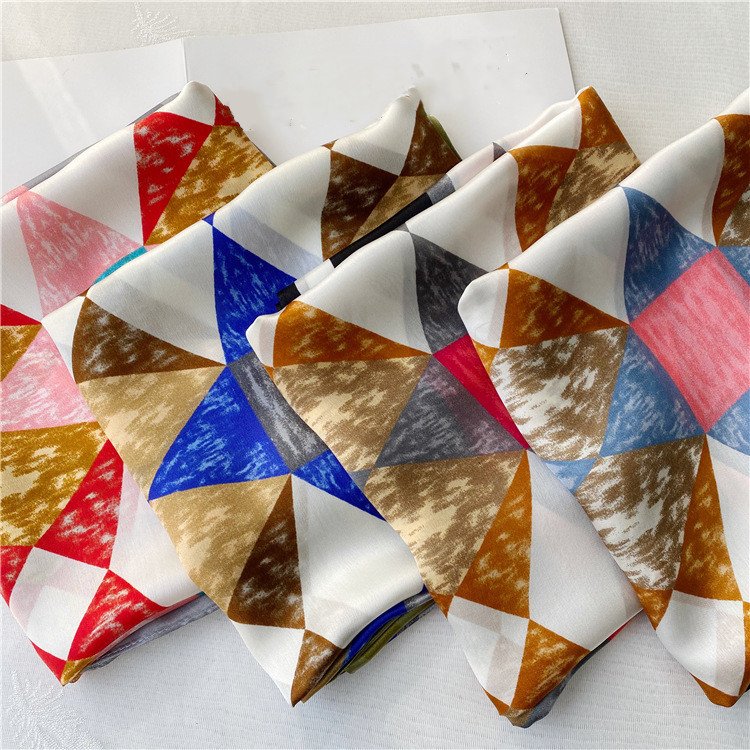 Geometric Pattern Silk Satin Scarf for Women
