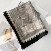 Autumn Chic Houndstooth Silk Scarf Dual-Use Shawl