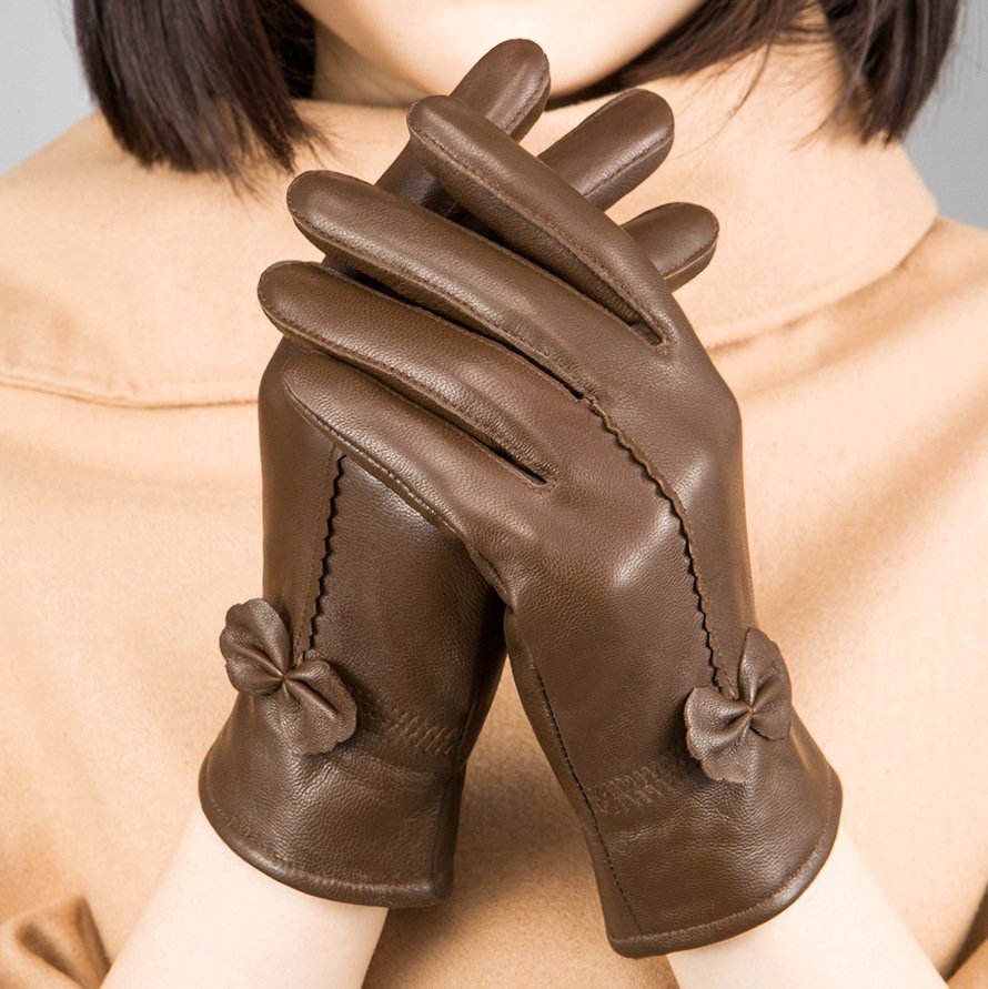 Warm Velvet Sheep Leather Gloves for Women