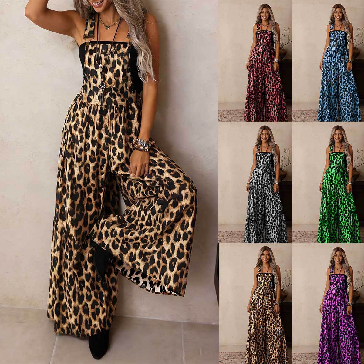 Women's Leopard Wide-Leg Casual Jumpsuit