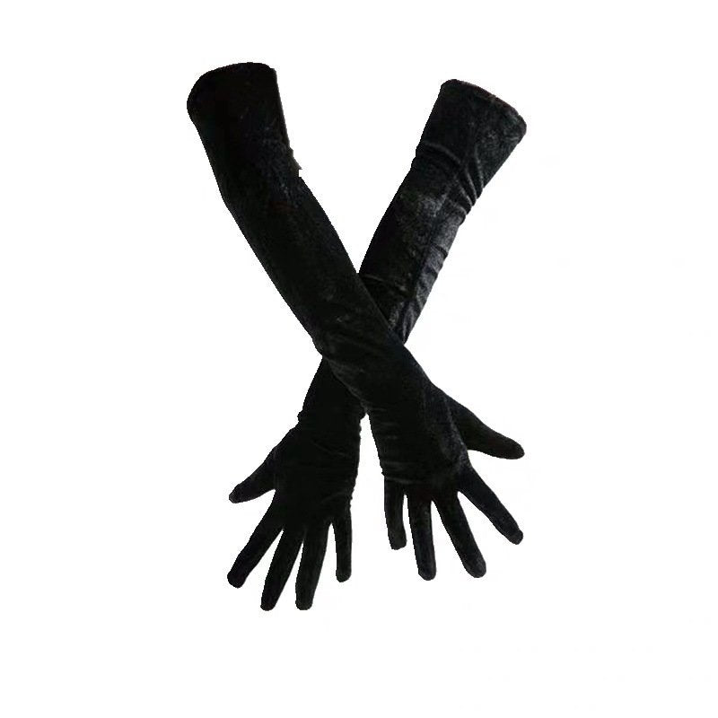 Black Velvet Long Warm Gloves for Women