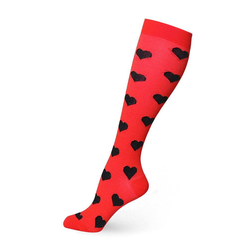Gothic Lolita Long Socks for Women - Black Red Polka Dot Love Heart Design