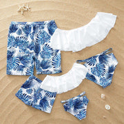 Family White Lotus Leaf Parent-Child Swimsuit