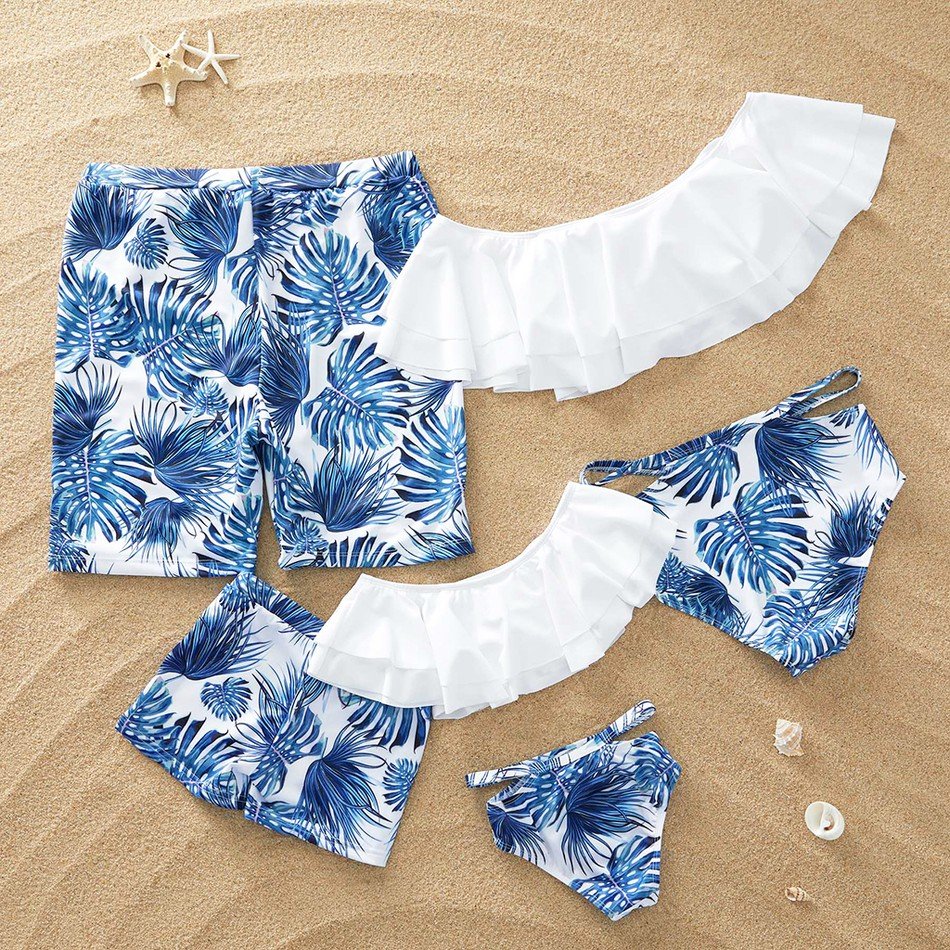 Family White Lotus Leaf Parent-Child Swimsuit
