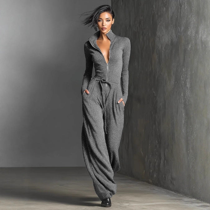 Women's Sexy Zippered Sports Jumpsuit Long Sleeve Romper