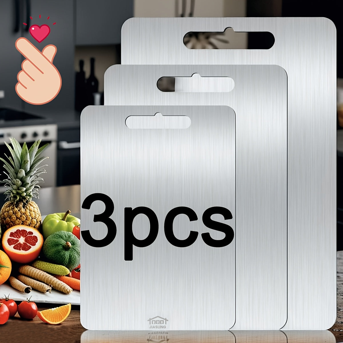 3pcs 304 Premium Stainless Steel Cutting Board for Kitchen Meat Board Edge Smoothing Food Grade Stainless Steel Easy to Clean Kitchen Tool(S+M+L)