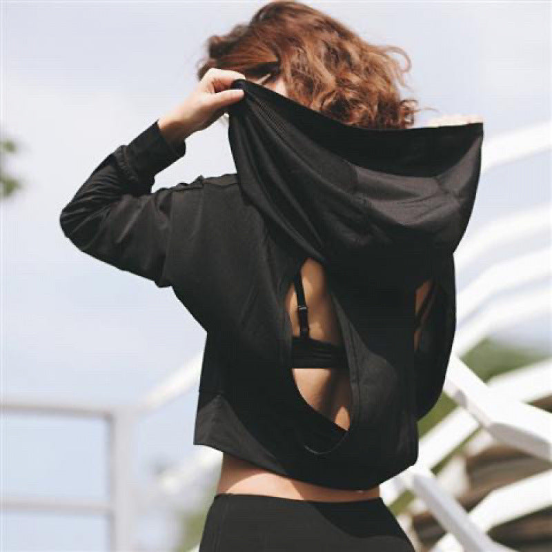 Quick-Dry Hollow-Out Hoodie – Breathable Running Top