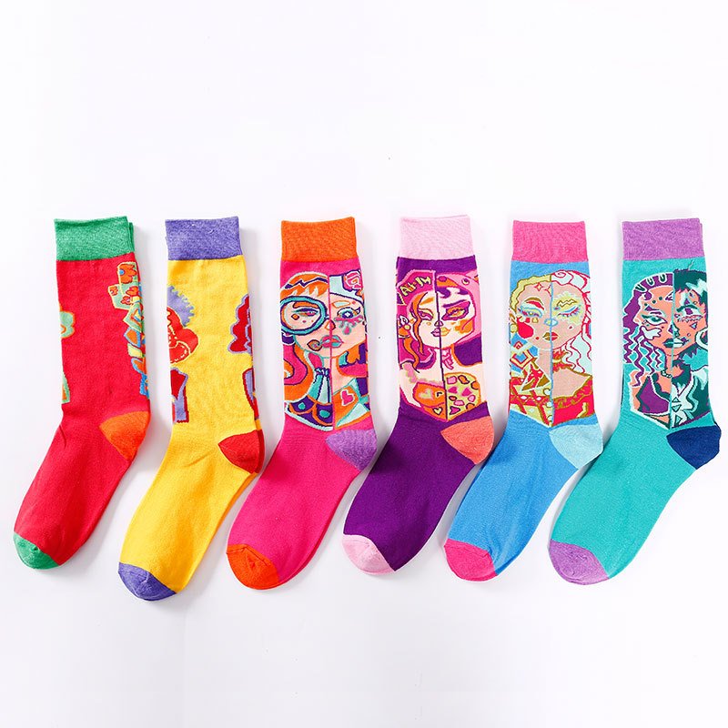 Bright Cartoon Couple Socks - Fun & Cozy Cotton Tube Socks