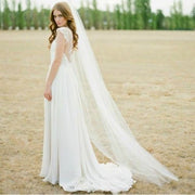 Vintage White Wedding Veil with Comb, One Layer Bridal Veil for Wedding Brides