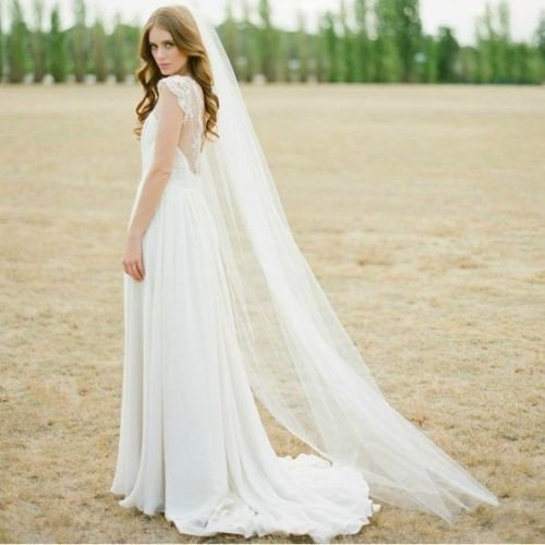 Vintage White Wedding Veil with Comb, One Layer Bridal Veil for Wedding Brides