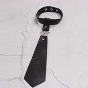Edgy Couple's Tie - Black Leather with Silver Buckle