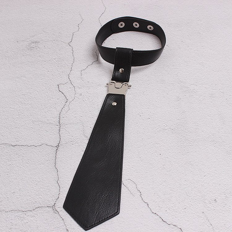 Edgy Couple's Tie - Black Leather with Silver Buckle