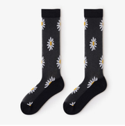 Black Glass Calf Socks for Women | Thin Heel High Tube Socks