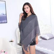 Plus Size Contrast Stitching Tassel Cape