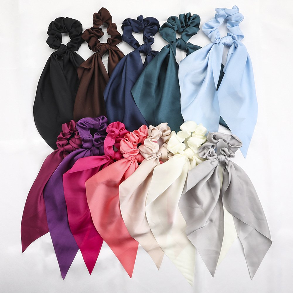 Monochrome Satin Hair Tie for Women - Long Ponytail Scarf