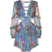 Bohemian Floral V Back Long-sleeved Jumpsuit Skirt