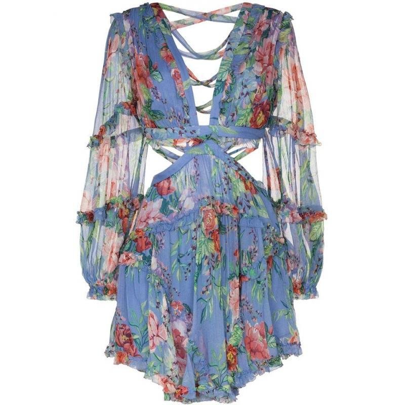 Bohemian Floral V Back Long-sleeved Jumpsuit Skirt