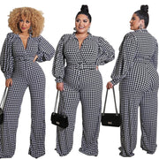 Loose Black White Printed Jumpsuit for Women