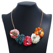 Yellow, Blue, Rose Red, Beige Fabric Flower Necklace