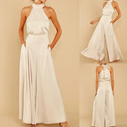Beige Off-Shoulder Jumpsuit for Women