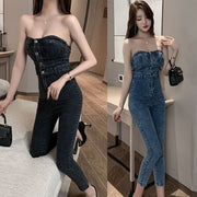 High-Waisted Off-the-Shoulder Denim Trousers for Women