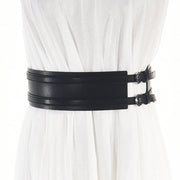 Black Double Buckle Pin Belt for Women's Dresses