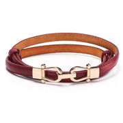 Thin Snakeskin Leather Belt for Women Double Buckle Style