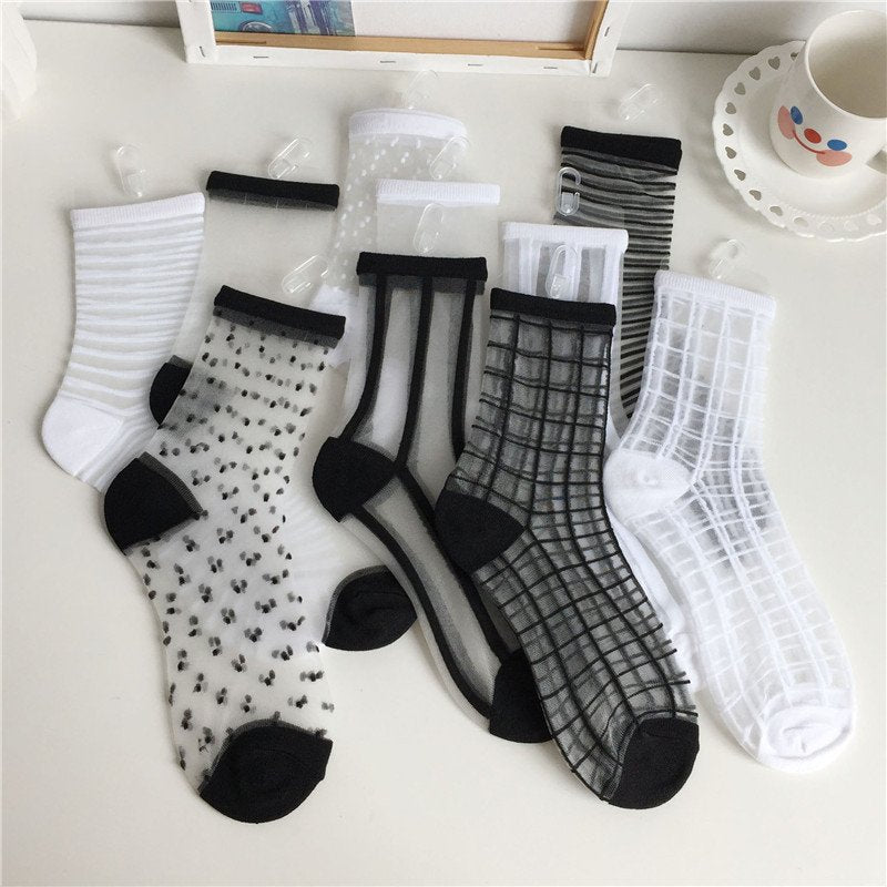 Crystal Polka Dot Striped Transparent Socks for Women