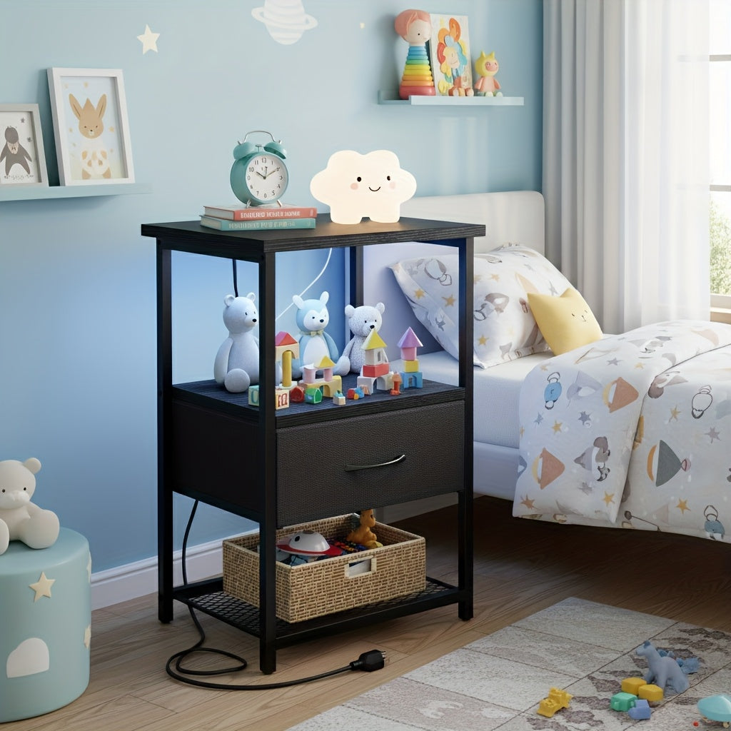 Half‑Size Nightstand with LED Charging Station and Drawer