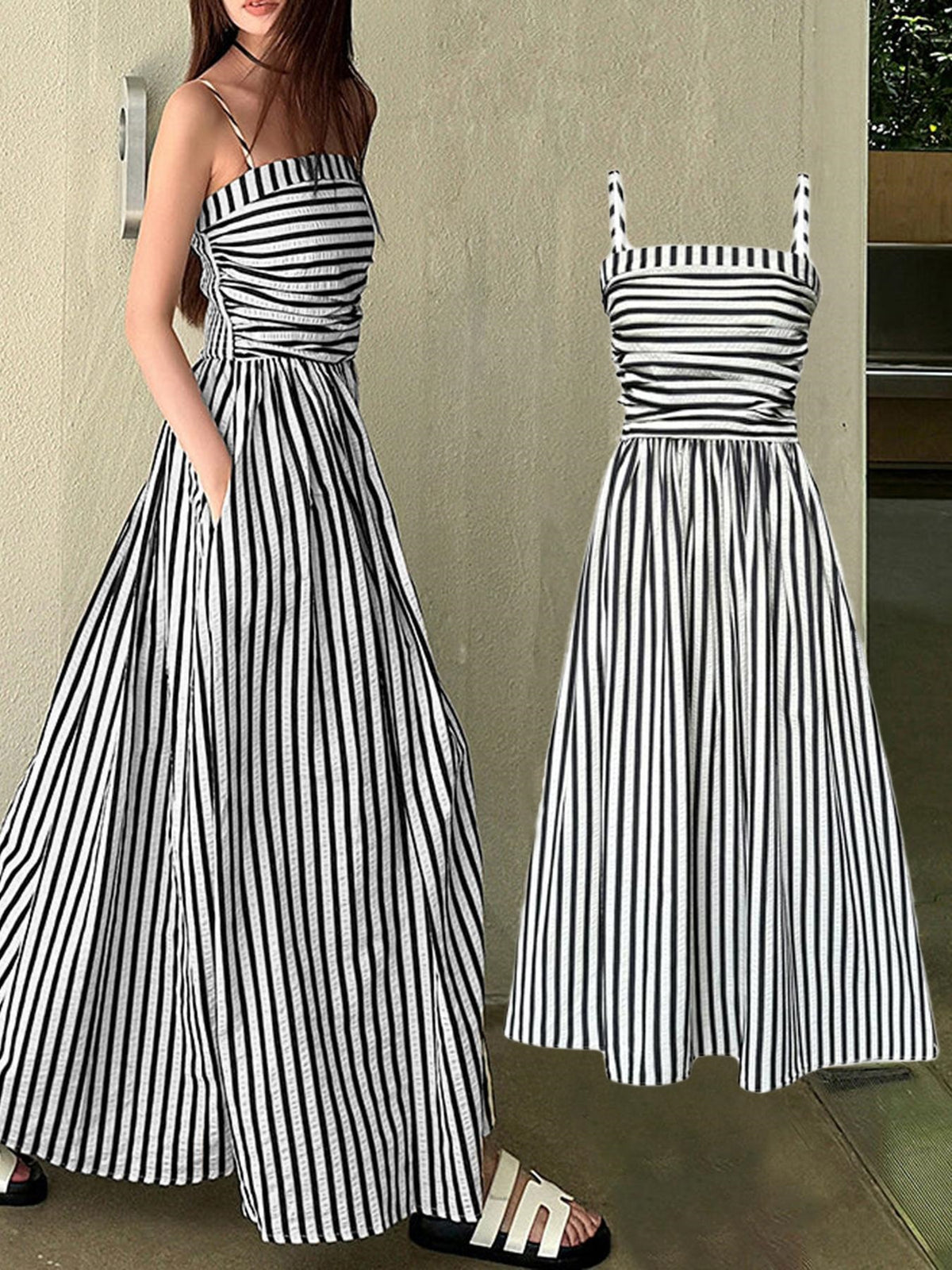 Elegant Striped Off-Shoulder Long Dress
