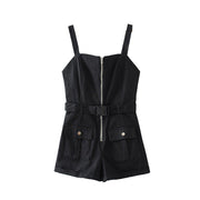 Wide Loose Jumpsuit Shorts with Adjustable Waistband and Suspenders