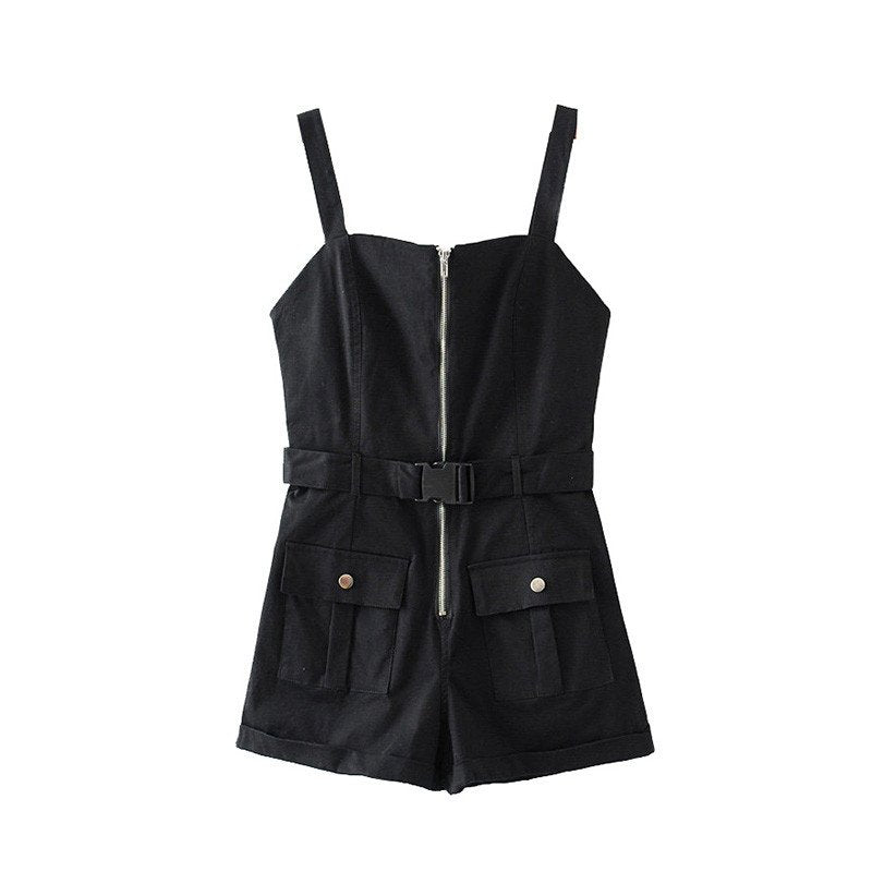 Wide Loose Jumpsuit Shorts with Adjustable Waistband and Suspenders