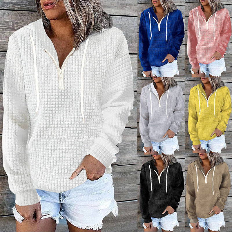 Women's Cozy Waffle Knit Hoodie Casual Sweatshirt Coat
