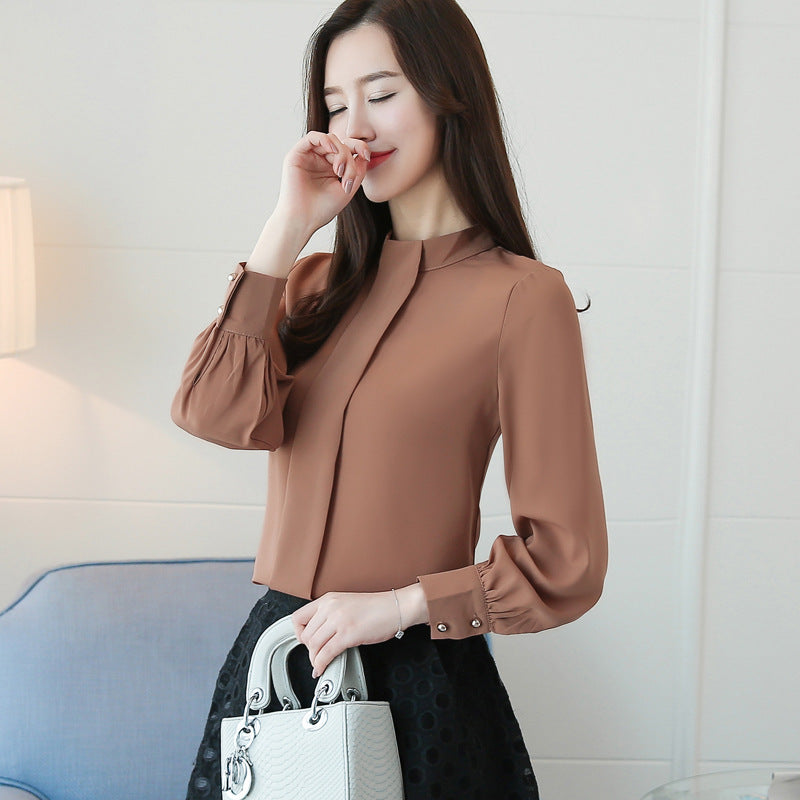 Fashion Korean Style Plus Size Long Sleeve Women's Chiffon Shirt